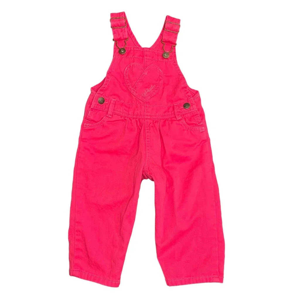 Vtg OshKosh B’Gosh Vestbak Cotton pink Heart Pocket Overalls 9 Months HTF Soft